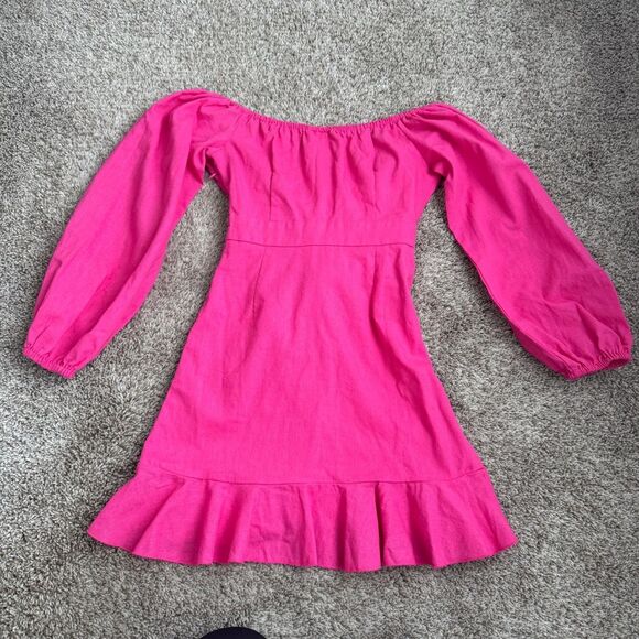 Showpo. Women’s Pink Ruffle Mini dress with Balloon Puff Sleeves size 2 - Picture 8 of 9